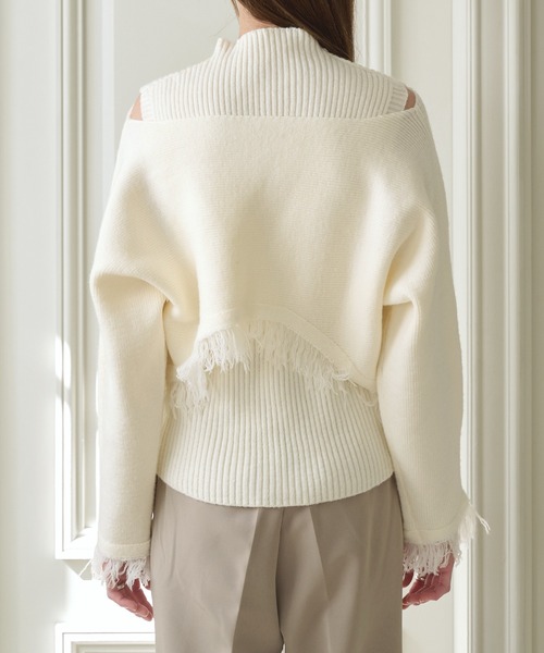 UNE MANSION(ユヌマンション)の「ハーフタートルネックリブニットキャミソール&オフショルダーニットボレロSET(セットアップ・レディース・ベージュ/アイボリー/ブラック/カーキ・FREE)」の12枚目の写真