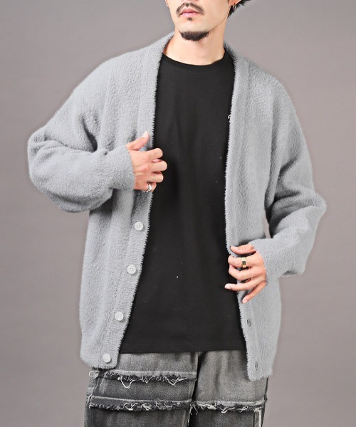 LUXSTYLE(ラグスタイル)の「フェザーヤーンカーディガン(カーディガン/ボレロ・メンズ・チャコール/ブラック/グレー・L/M)」の1枚目の写真