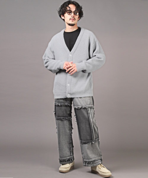 LUXSTYLE(ラグスタイル)の「フェザーヤーンカーディガン(カーディガン/ボレロ・メンズ・チャコール/ブラック/グレー・L/M)」の13枚目の写真