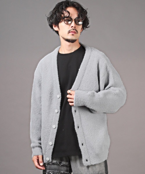 LUXSTYLE(ラグスタイル)の「フェザーヤーンカーディガン(カーディガン/ボレロ・メンズ・チャコール/ブラック/グレー・L/M)」の5枚目の写真