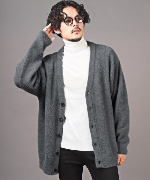 LUXSTYLE(ラグスタイル)の「フェザーヤーンカーディガン(カーディガン/ボレロ・メンズ・チャコール/ブラック/グレー・L/M)」の6枚目の写真