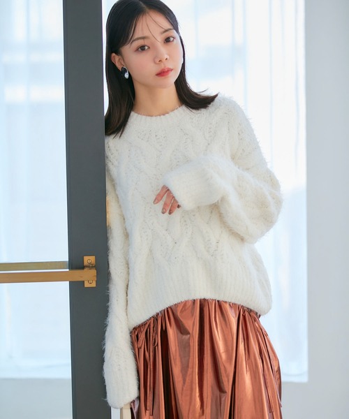 VIS（ビス）の「モールファーケーブルニット（ニット/セーター・レディース・ピンク系その他2/ブルー系その他4/キナリ・FREE）」の4枚目の写真