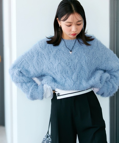 VIS（ビス）の「モールファーケーブルニット（ニット/セーター）」 - WEAR