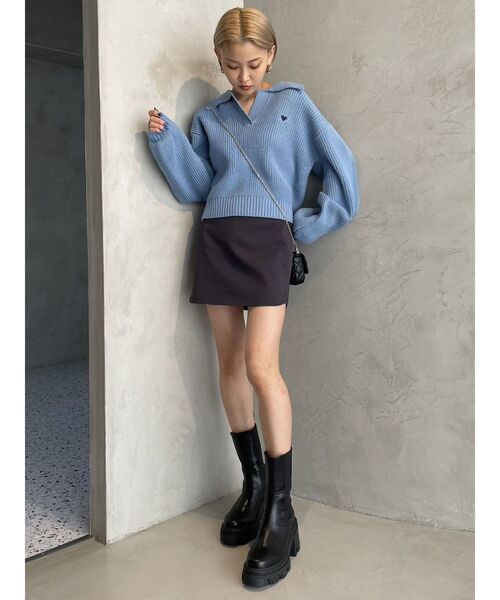 EMODA（エモダ）の「ストレッチカーブミニスカート（スカート・レディース・グレー/ブラック/ベージュ・FREE）」の7枚目の写真