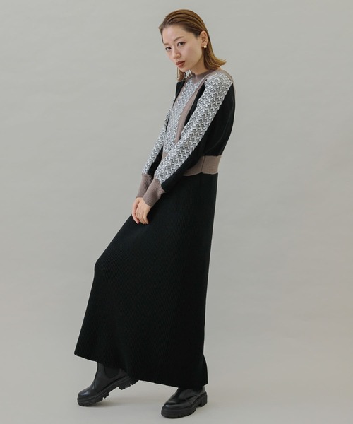 正規品♡ベビモコパンジャガードワンピース♡ブラウン ジャガード風オーバーサイズVネックワンピース ON0591 | Style