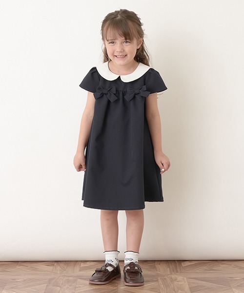 Lycee mine（リセマイン）の「【オケージョン対応】丸衿リボン付きワンピース（シャツワンピース・キッズ・ピンク/ベージュ/ミント/ネイビー/チャコール・100cm/130cm/110cm/120cm）」の12枚目の写真