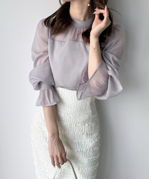 junoah(ジュノア)の「シアーキャンディースリーブブラウス(シャツ/ブラウス・レディース・ホワイト/クリーム/ブラック/グレー/ピンク/ネイビー/ライトブラウン/ミント/チャコール・X-LARGE/LARGE/MEDIUM/SMALL)」の13枚目の写真