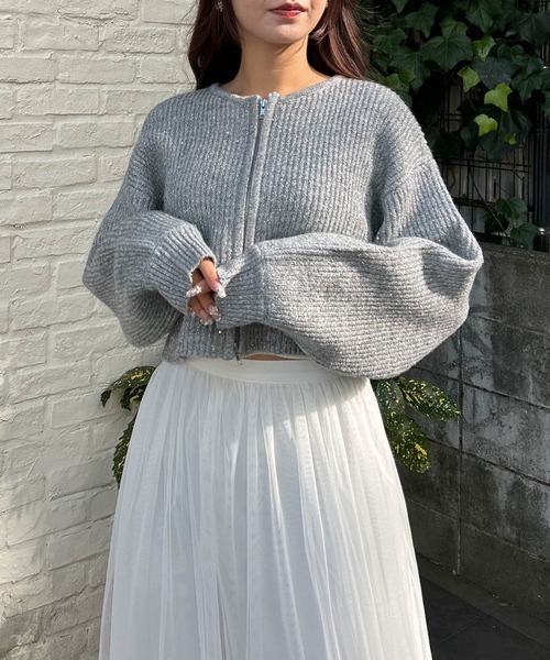 INGNI(イング)の「ラメスパンコールフロントジップニットカーディガン(カーディガン/ボレロ・レディース・ピンク/アイボリー/グレー・M)」の11枚目の写真