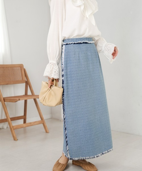 Bab（バブ）の「【低身長向けサイズあり】デニムタイトスカート（デニムスカート・レディース・グレイッシュベージュ/インディゴブルー/ライトブルー・M/S）」の4枚目の写真