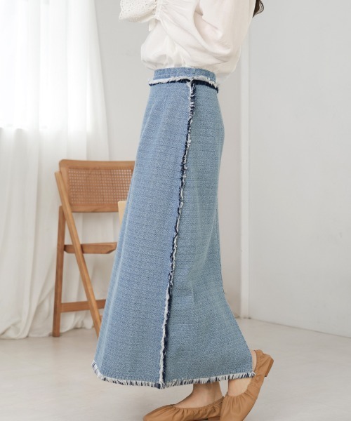 Bab（バブ）の「【低身長向けサイズあり】デニムタイトスカート（デニムスカート・レディース・グレイッシュベージュ/インディゴブルー/ライトブルー・M/S）」の6枚目の写真