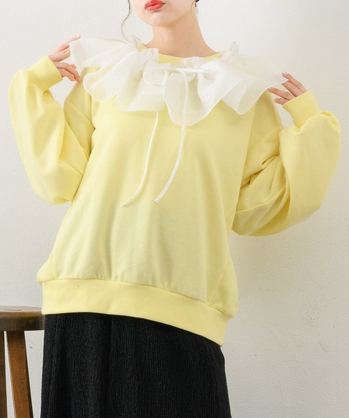 RETRO GIRL（レトロガール）の「裏毛トレーナー×ビスチェSET（スウェット・レディース・ブラック/ホワイト系その他/イエロー・FREE）」の3枚目の写真