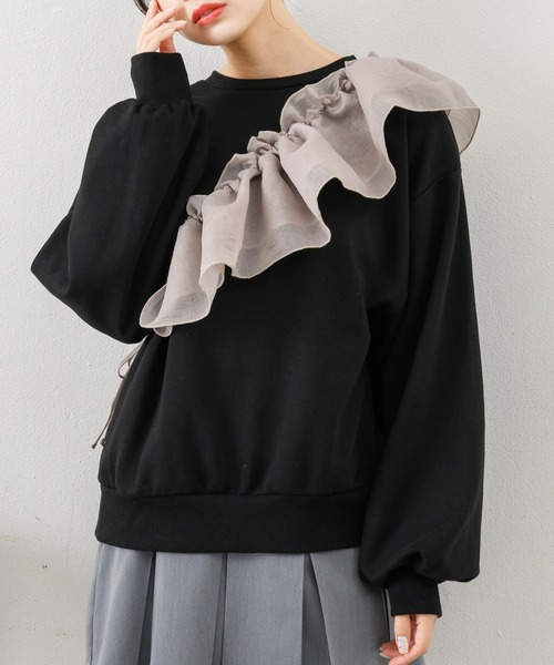 RETRO GIRL（レトロガール）の「裏毛トレーナー×ビスチェSET（スウェット・レディース・ブラック/ホワイト系その他/イエロー・FREE）」の2枚目の写真