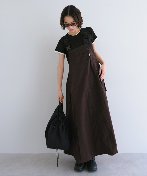 ANME(アンメ)の「【新色・新サイズ追加】ナイロンジャンパースカート【接触冷感/UVカット(UPF50+)/撥水加工】(ワンピース・レディース・ライトカーキ/ブラック/グレー/チャコールグレー/ネイビー/ブラウン・M/L/S)」の4枚目の写真