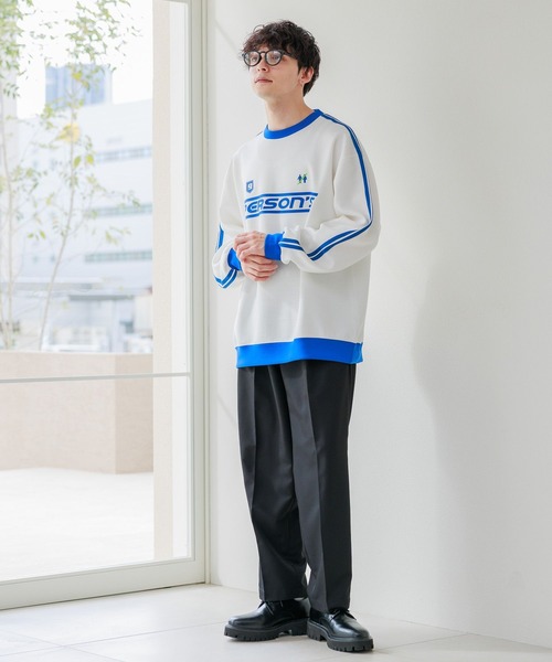 PERSON'S（パーソンズ）の「【PERSON’S/パーソンズ】袖サイドライン/ポンチゲームシャツプルオーバースウェット（Tシャツ/カットソー・メンズ・ブルー/ブラック/ホワイト・LARGE/MEDIUM）」の4枚目の写真