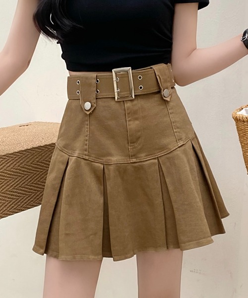 DIAVEL（ディアベル）の「ベルト付きプリーツミニスカート（スカート・レディース・ブラック/カーキ/ブラウン・S/M/L）」の9枚目の写真