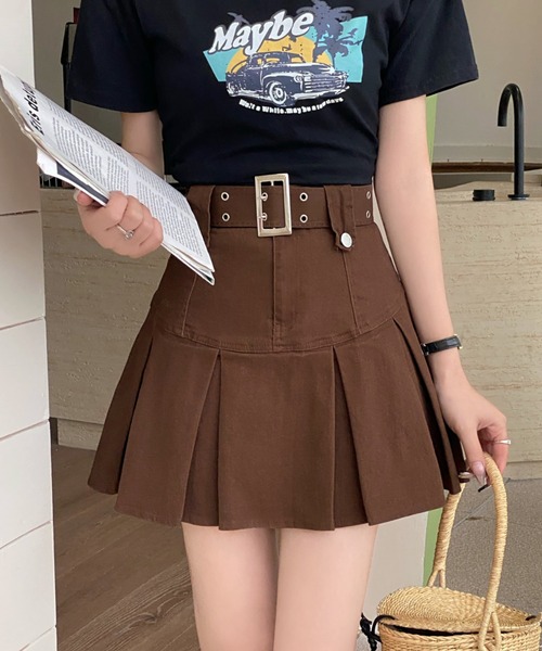 DIAVEL（ディアベル）の「ベルト付きプリーツミニスカート（スカート・レディース・ブラック/カーキ/ブラウン・S/M/L）」の16枚目の写真