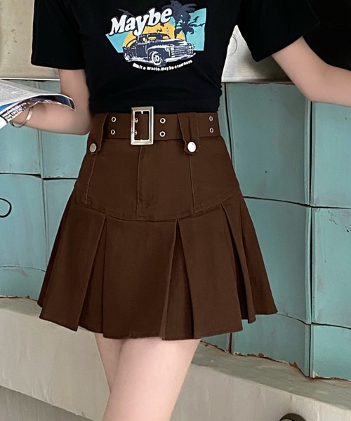 DIAVEL（ディアベル）の「ベルト付きプリーツミニスカート（スカート・レディース・ブラック/カーキ/ブラウン・S/M/L）」の17枚目の写真