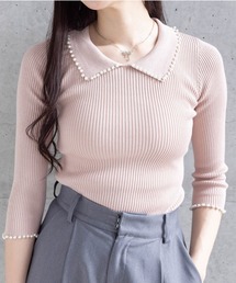 clear | 七分袖パール刺繍ニットトップス[オフィスカジュアル 着回し抜群 大人 カジュアル](ニット/セーター)