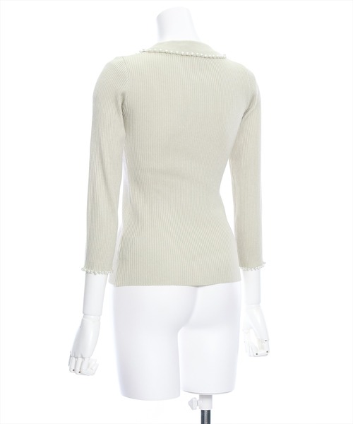 clear（クリア）の「七分袖パール刺繍ニットトップス[オフィスカジュアル 着回し抜群 大人]≪再入荷≫（ニット/セーター・レディース・グレイッシュベージュ/ブラック/オフホワイト/ピンク・F）」の14枚目の写真