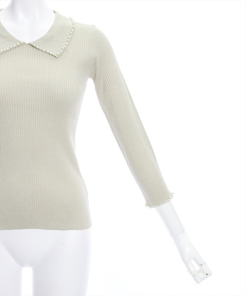 clear（クリア）の「七分袖パール刺繍ニットトップス[オフィスカジュアル 着回し抜群 大人]≪再入荷≫（ニット/セーター・レディース・グレイッシュベージュ/ブラック/オフホワイト/ピンク・F）」の16枚目の写真