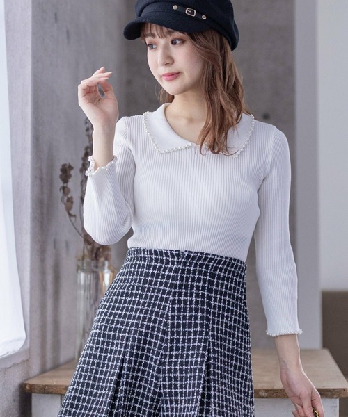 パール刺繍ニットトップス Sov. ニット セーター パール刺繍ニットトップス レディース