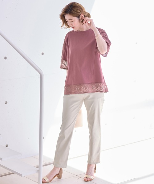 BELLUNA PLUS(ベルーナ)の「ヒンヤリ×サラリ綿サテンカラーパンツ股下69cm(その他パンツ・レディース・イエロー系/エメラルド/パープル系/ピンク/ライトグレー系/カーキ系/イエロー/ブラック/アイボリー/オフホワイト/ミント・X-LARGE/LARGE/MEDIUM/SMALL)」の12枚目の写真