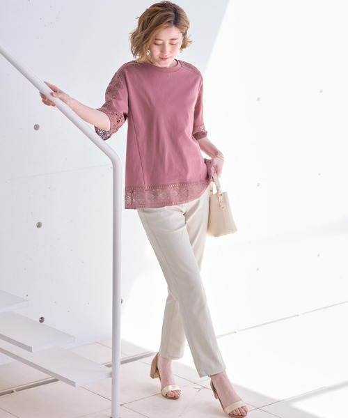 BELLUNA PLUS(ベルーナ)の「ヒンヤリ×サラリ綿サテンカラーパンツ股下69cm(その他パンツ・レディース・イエロー系/エメラルド/パープル系/ピンク/ライトグレー系/カーキ系/イエロー/ブラック/アイボリー/オフホワイト/ミント・X-LARGE/LARGE/MEDIUM/SMALL)」の14枚目の写真