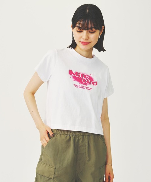 MILKFED.（ミルクフェド）の「SPARKLE LOGO COMPACT S/S TEE（Tシャツ/カットソー・レディース・ホワイト/ライトグリーン/ブラック・S/M）」の10枚目の写真