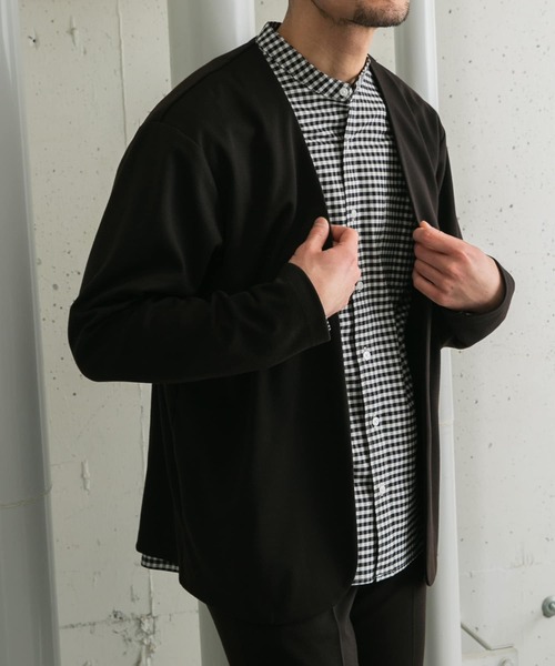 URBAN RESEARCH ROSSO MEN（アーバンリサーチロッソメン）の「『WEB限定』『セットアップ対応』ポンチトッパーカーディガン（カーディガン/ボレロ・メンズ・ブラウン/ネイビー/ブラック・MEDIUM/LARGE）」の6枚目の写真