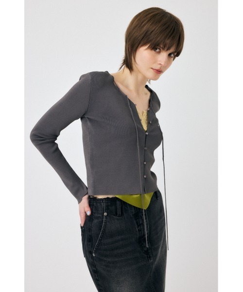 MOUSSY（マウジー）の「LOOP ACCENT ニットカーディガン（カーディガン/ボレロ・レディース・ライトグリーン/オレンジ/ライトベージュ/チャコールグレー・FREE）」の5枚目の写真