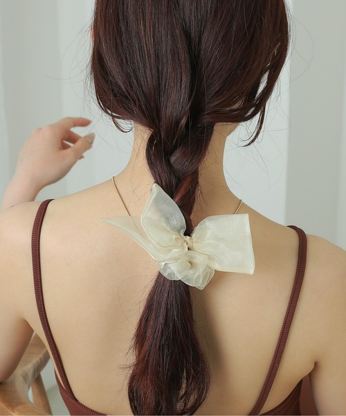 一点物⭐︎★⭐︎オーガンジー128キラキラオーガンジートリプルリボンシュシュビジュー 一点物オーガンジー128キラキラオーガンジートリプルリボン