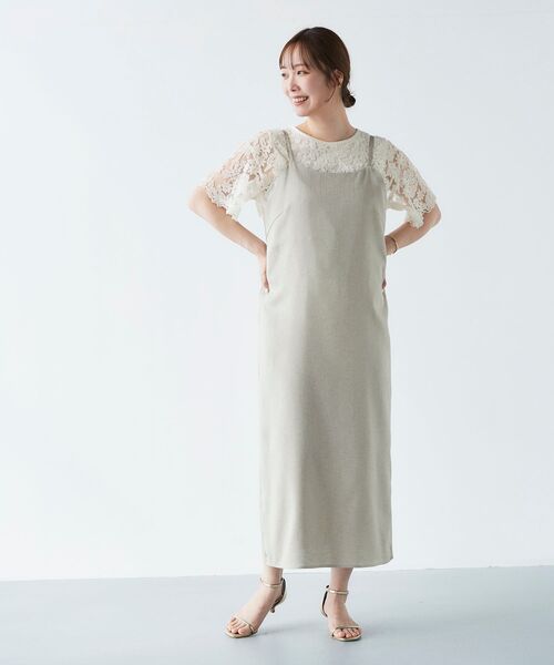 le.coeur blanc(ルクールブラン)の「リネンライクキャミワンピース(ワンピース・レディース・チャコールグレー/ベージュ・38)」の7枚目の写真
