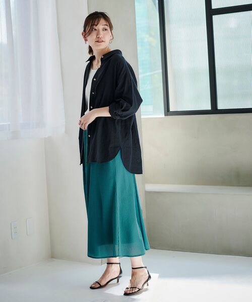 le.coeur blanc(ルクールブラン)の「シアーギンガムマーメイドスカート(スカート・レディース・グリーン/ネイビー・38)」の9枚目の写真