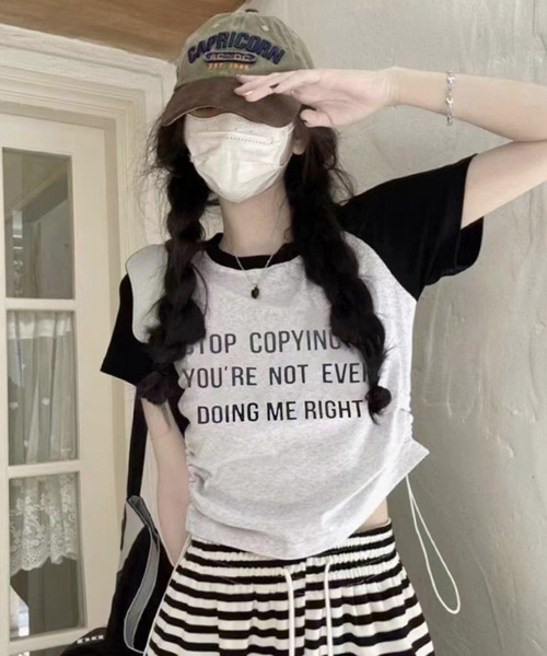 ROOPTOKYO(ループトウキョウ)の「サイドギャザーリンガー半袖Tシャツ(Tシャツ/カットソー・レディース・ブラック/ネイビー・FREE)」の2枚目の写真