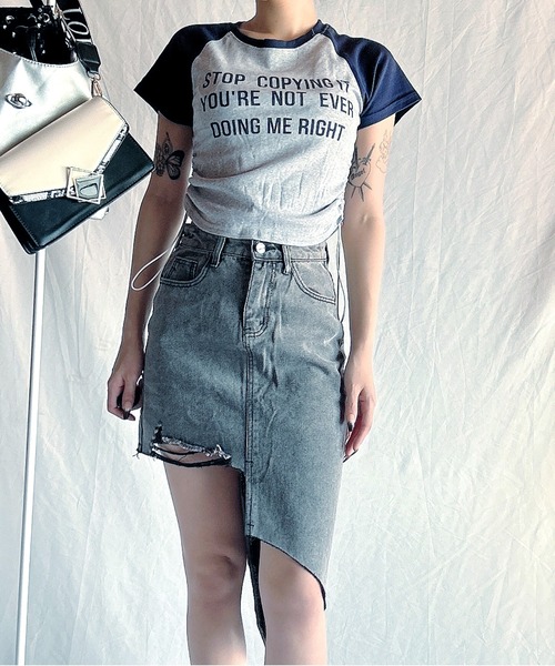 ROOPTOKYO(ループトウキョウ)の「サイドギャザーリンガー半袖Tシャツ(Tシャツ/カットソー・レディース・ブラック/ネイビー・FREE)」の16枚目の写真