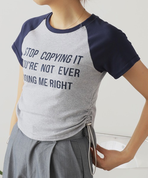 ROOPTOKYO(ループトウキョウ)の「サイドギャザーリンガー半袖Tシャツ(Tシャツ/カットソー・レディース・ブラック/ネイビー・FREE)」の14枚目の写真