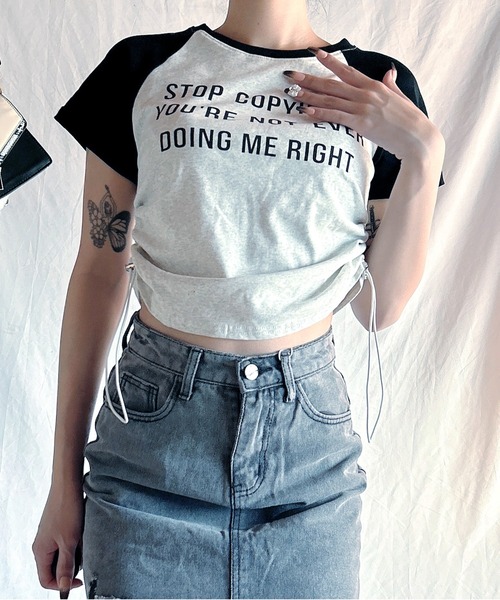 ROOPTOKYO(ループトウキョウ)の「サイドギャザーリンガー半袖Tシャツ(Tシャツ/カットソー・レディース・ブラック/ネイビー・FREE)」の17枚目の写真