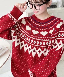 ノルディック柄ニット」に該当するトップス（レッド/赤色系