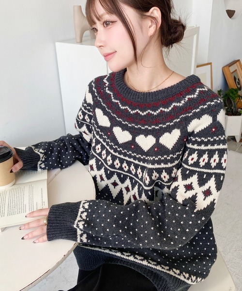 【45R】45rpm 馬比古ウール100% ジャガードニットセーター チェック柄 45R】45rpm 馬比古ウール100% ジャガードニットセーター チェック柄