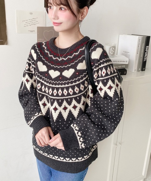 ♡関税送料込♡Fendi ジャカード ミッドニットドレス セール】5G ハート柄求心ジャガードニットプルオーバー（ニット
