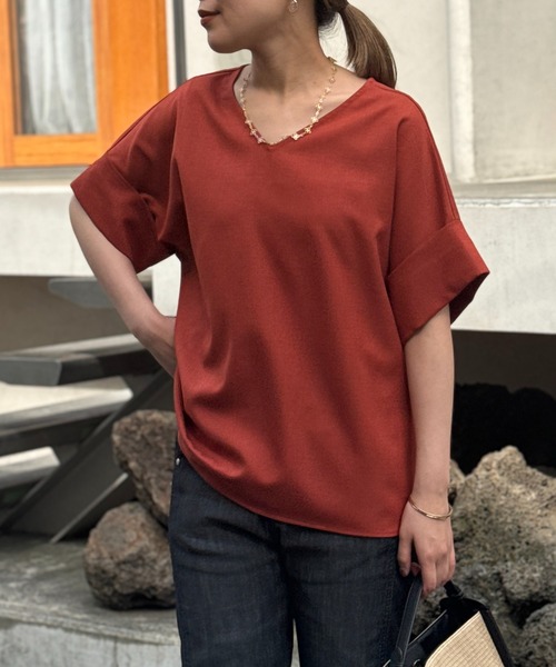 un dix cors(アンディコール)の「《二の腕・お腹カバー・リバイバルアイテム》ニュアンススリーブブラウス(シャツ/ブラウス・レディース・ブラック/レッド/オフホワイト/ピンク・FREE)」の7枚目の写真