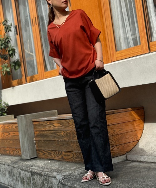 un dix cors(アンディコール)の「《二の腕・お腹カバー・リバイバルアイテム》ニュアンススリーブブラウス(シャツ/ブラウス・レディース・ブラック/レッド/オフホワイト/ピンク・FREE)」の6枚目の写真