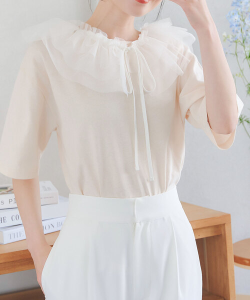 【美品】プロズヴェール⭐︎ フリルスリーブ2wayドッキングスウェット　Ｌサイズ MOMO COLLECTION】フリルスリーブ2wayドッキングスウェット（T