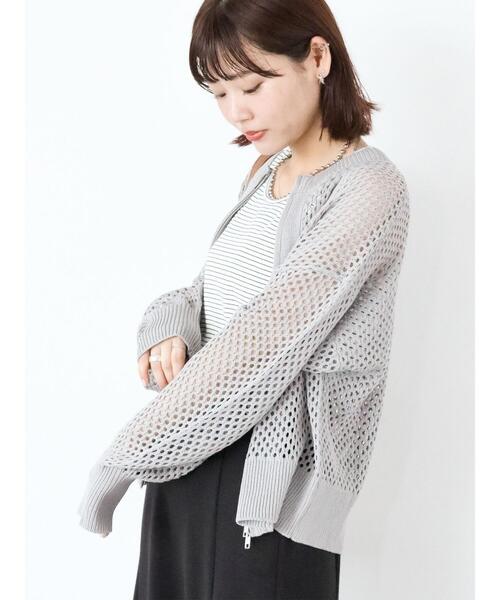 ehka sopo（エヘカソポ）の「メッシュ編みジップクルーカーディガン