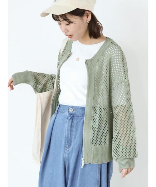 ehka sopo（エヘカソポ）の「メッシュ編みジップクルーカーディガン（カーディガン/ボレロ・レディース・オフホワイト/ブルー/グレー/グリーン/ピンク・F）」の10枚目の写真