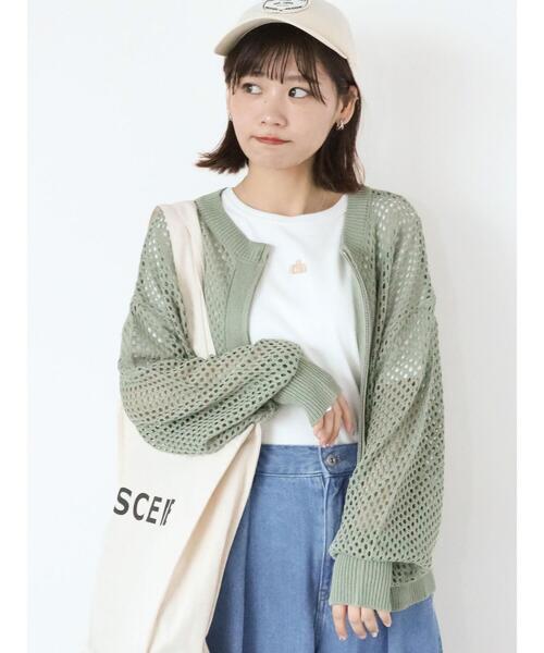 ehka sopo（エヘカソポ）の「メッシュ編みジップクルーカーディガン（カーディガン/ボレロ・レディース・オフホワイト/ブルー/グレー/グリーン/ピンク・F）」の22枚目の写真