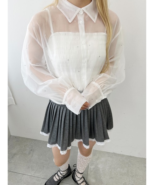 PHILLY（フィリー）の「【PHILLY】ビジューポイントシアーシャツ（シャツ/ブラウス・レディース・ブラック/ブルー/ホワイト・FREE）」の5枚目の写真