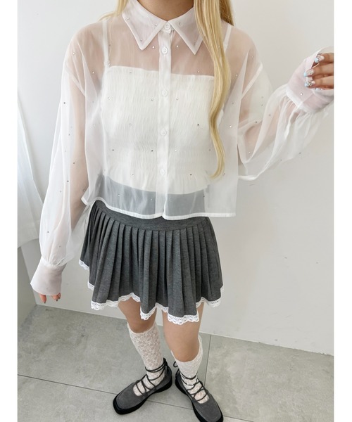 PHILLY（フィリー）の「【PHILLY】ビジューポイントシアーシャツ（シャツ/ブラウス・レディース・ブラック/ブルー/ホワイト・FREE）」の6枚目の写真