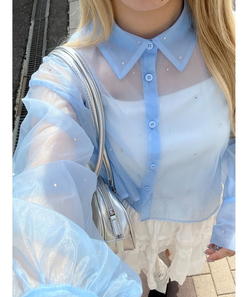 PHILLY（フィリー）の「【PHILLY】ビジューポイントシアーシャツ（シャツ/ブラウス・レディース・ブラック/ブルー/ホワイト・FREE）」の19枚目の写真