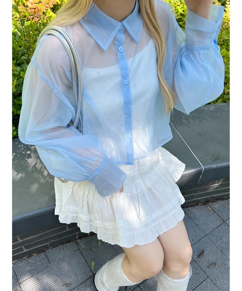 PHILLY（フィリー）の「【PHILLY】ビジューポイントシアーシャツ（シャツ/ブラウス・レディース・ブラック/ブルー/ホワイト・FREE）」の21枚目の写真